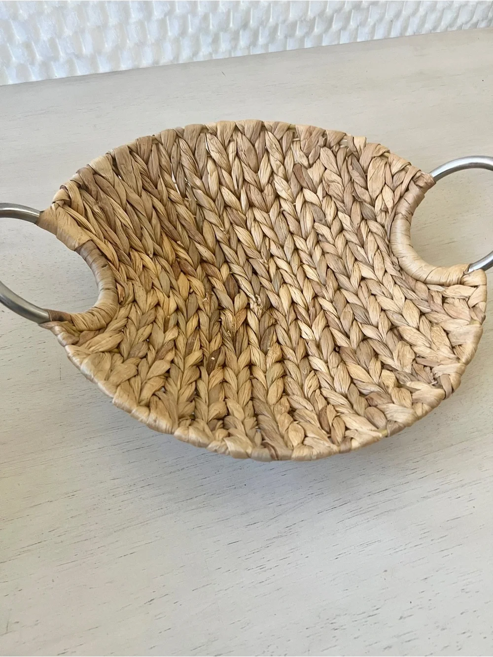 Woven Seagrass Serving Tray with Metal Handles - Natural